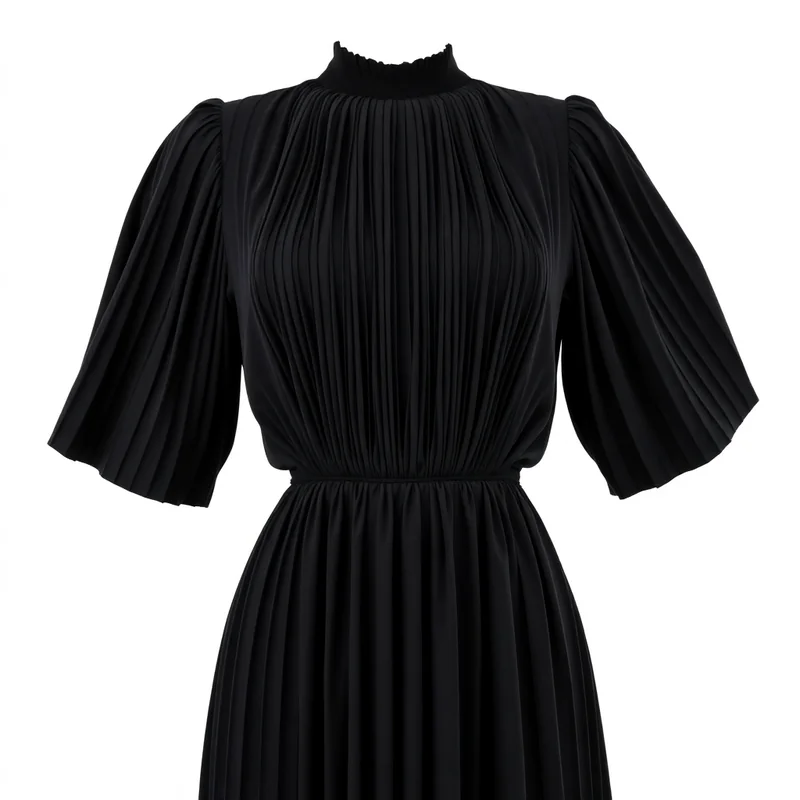 Vestido Plissado Preto
